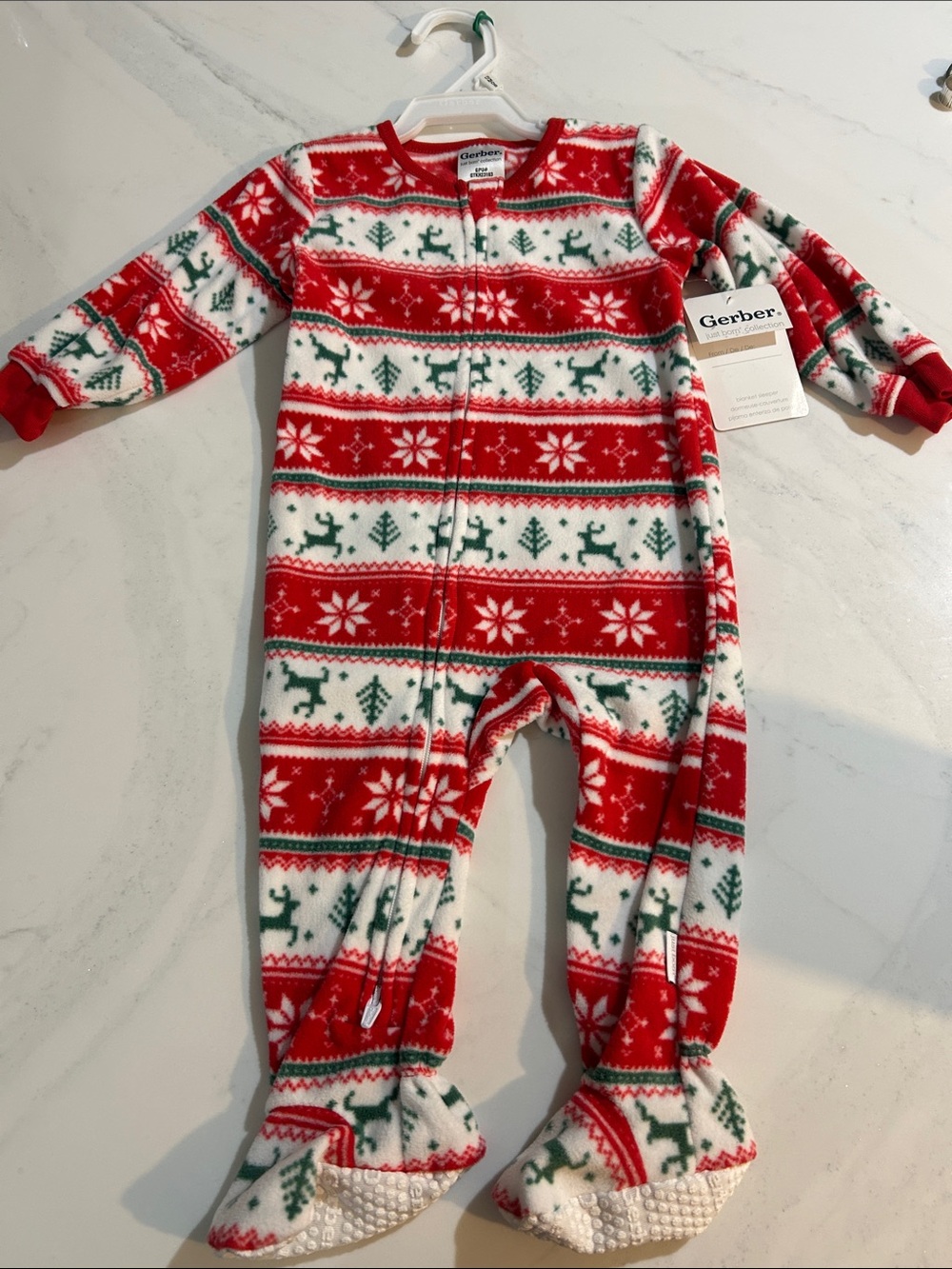 Gerber Red, White & Green Fleece Holiday Footed One-Piece